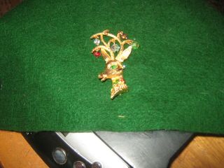 Vintage MYLU Signed Pin Brooch Rhinestone Crystal Dangle Christmas Reindeer 2