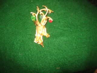 Vintage MYLU Signed Pin Brooch Rhinestone Crystal Dangle Christmas Reindeer 3