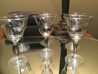 Set Of 6,  Vintage Etched Cordial / Sherry Glasses