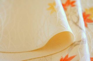 Vintage Japanese Kimono Silk Fabric | Hand painted Momiji on creme rinzu 63 