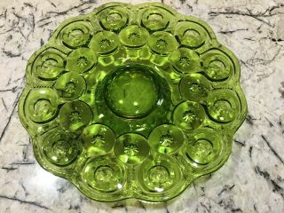 Vintage Green Glass Cake Plate Pedestal L E Smith Moon & Stars 12 3/4 "