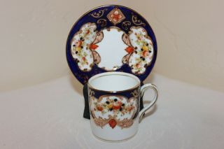 Vintage Royal Albert Crown China Demitasse Cup & Saucer,  Blue & Gold,  Flowers