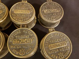 Vintage BRASS Neptune Meter Co.  Water Meter Cover - Trident - York w/glass 2