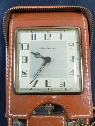 Vintage HAVEN Travel Alarm Clock in Zippered Leather Case - 4