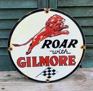 Vintage Gilmore Motor Oil Gasoline Porcelain Metal Station Pump Plate Sign