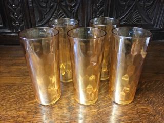 5 Tumblers Jeannette Marigold Peach Honeycomb Hex Optic Vintage Indiana Glass