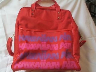Vintage Red Hawaiian Air Lines Carry - On Flight Bag W/ Shoulder Strap