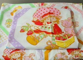 Vintage 1982 Strawberry Shortcake Twin Flat Sheet,  Pillow Case Cotton Blend