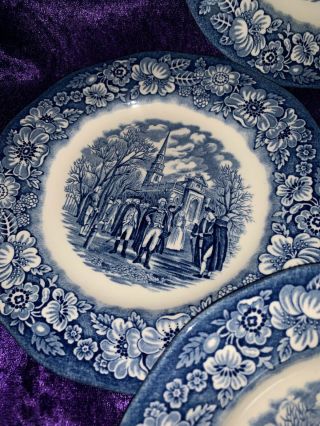 Vintage Liberty Blue Salad Plate Washington Leaving Christ Church Set Of Four 4