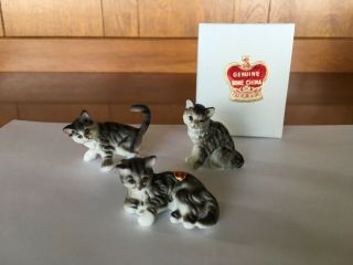 Vintage Bone China Grey Cat Family Old Stock W/ Box And Stickers