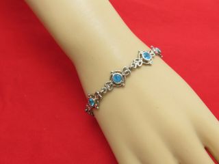 Vintage Sterling Silver Bracelet Blue Crystal Rhinestone 8 Inch Chain 405k