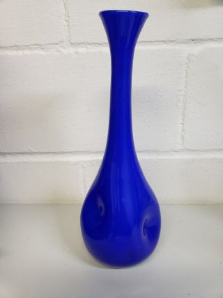 Gorgeous Vintage Brilliant Blue Glass Vase 15 " Tall