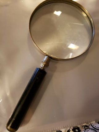 Vintage Large Hand Held Magnifying Glass In Length Glass 4 X4 In.