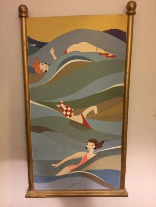 Vintage,  Shabby Chic,  Paintings on Board,  Swimmers 1920 ' s Framed,  Art Deco 4