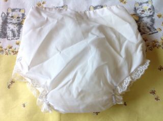 Vintage Baby Diaper Cover,  Ruffled,  Lace,  Plastic Pants,  Snap Sides 2