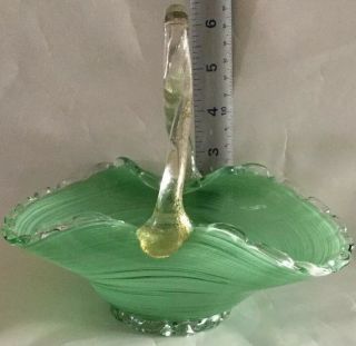 Vintage Murano Italy Hand Blown Glass Basket With Twisted Handle Label