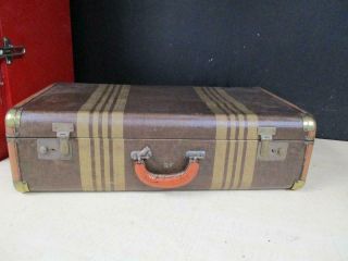 Vintage Salesman Hard Suitcase Tweed With Stripes Retro Decor