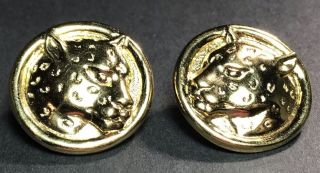Big Cat Earrings Round Gold Glam Vintage 80s 90s Cheetah Leopard Panther Runway