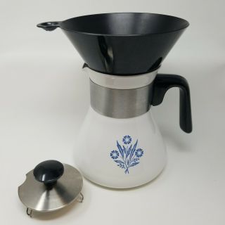 Vintage Corning Ware 6 Cup Filter Drip Coffee Maker P - 106 White Blue Cornflower 2