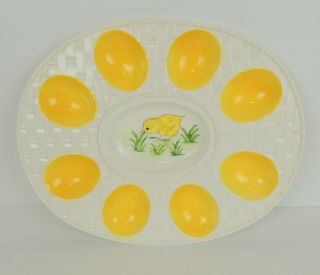 Vintage Deviled Egg Dish Plate Platter Chic Spring Easter Ceramic Chicken