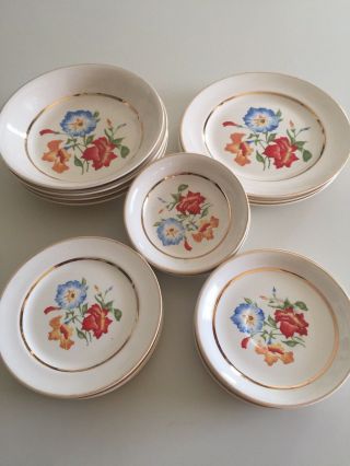 Vintage Universal Potteries Cambridge Camwood Ivory Plates & Bowls