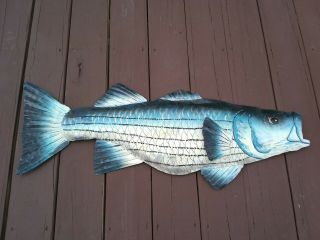 Vintage 37 " Wide Fish Trout Metal Nautical Wall Hanging Hand Painted 3d