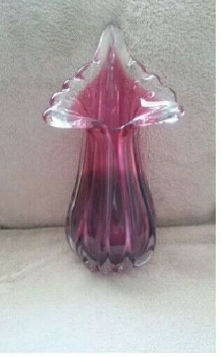 Vtg Bohemia Crystal Czech Glass Purple - Cranberry Vase 13 " Tall