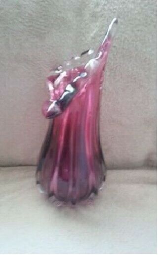VTG Bohemia Crystal Czech Glass Purple - Cranberry Vase 13 