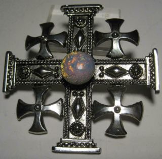 Signed Vintage Weiss Celtic Maltese Cross Pin Brooch Faux Opal
