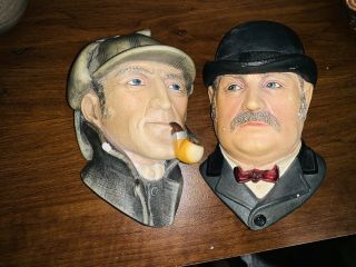 2 Vtg Bossons Chalkware Heads Sherlock Holmes & Dr Watson 1984 Made In England