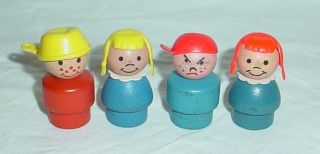 Vintage Fisher Price Little People Wood Boys Girls Mad Freckle Pigtail Pan Head