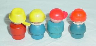 Vintage Fisher Price Little People Wood Boys Girls Mad Freckle Pigtail Pan Head 2