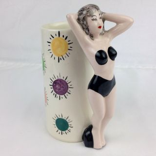 Vintage 70s Pin - Up Girl Lady Handle Ceramic Pottery Mug Cup Retro Man Cave