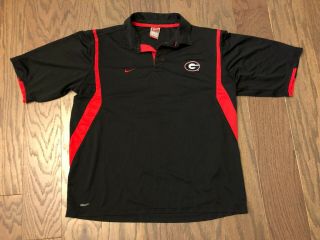 Nike Georgia Bulldogs Polo Shirt Mens L Vintage Nike Fit Black W/red Trim