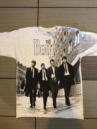 Vtg The Beatles All Over Print T Shirt 2 Sided 1990s Men’s L Mosquitohead Nwot