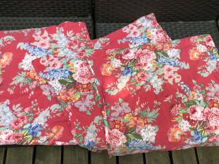 Ralph Lauren Beach House Queen Fitted Sheet Floral Red 2 Pillowcases Vintage