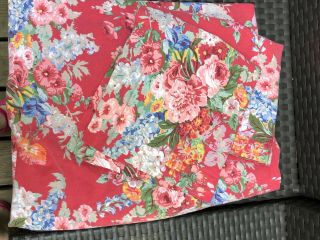 Ralph Lauren Beach House Queen Fitted Sheet Floral Red 2 Pillowcases Vintage 2