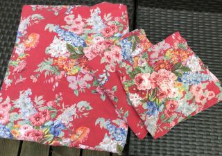Ralph Lauren Beach House Queen Fitted Sheet Floral Red 2 Pillowcases Vintage 3