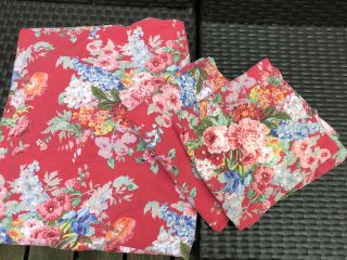 Ralph Lauren Beach House Queen Fitted Sheet Floral Red 2 Pillowcases Vintage 4