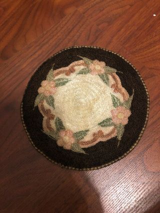 Antique Dollhouse Miniature Handmade French Knot Round Rug Flowers Floral 6 "
