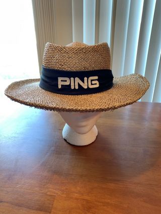 ⛳️ Vtg Ping Natural Straw Wide Brim Panama Golf Hat By Karsten Mens Large Usa