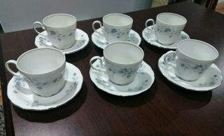 Set of 6 Vintage Cups and Saucers by Johann Haviland Blue Garland BavariaGermany 2