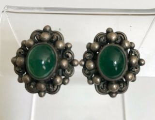 Vintage Peruzzi Florence Italy 800 Silver Dome Ball Bead Clip - On Earrings