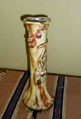 Vintage Weller Pottery Weller Ware Woodcraft Apple Tree Bud Vase 9 " Tall