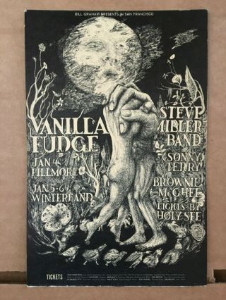 1968 Vintage Postcard Bill Graham Fillmore Winterland Vanilla Fudge Steve Miller