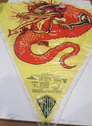 Vintage Top Flite Plastic Kite - Dragon - Wall Decoration Display.  Yellow