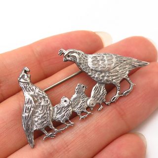 925 Sterling Vintage Great Falls Metal Birds Family Design Pin Brooch