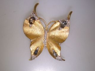 Vintage Crown Trifari Brushed Gold Tone Butterfly Pin/brooch Estate Find