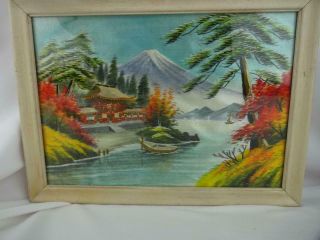 Vintage Japanese Embroidered Silk Thread Art Picture - Gorgeous Colors 16.  5 " X12 "