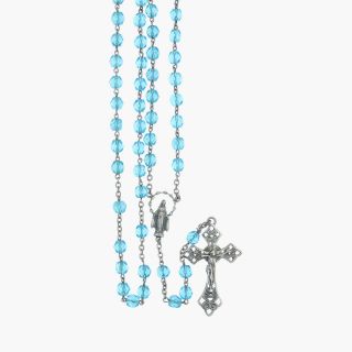 Vintage / Sterling Silver Catholic Blue Prayer Bead Rosary / Necklace 22“ (24g)